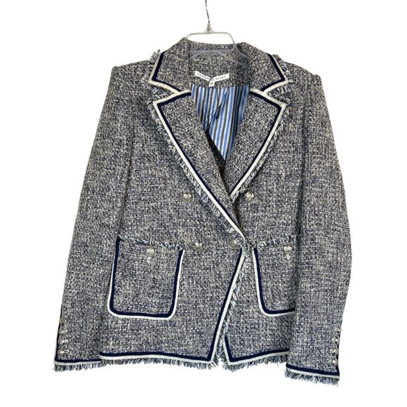 Veronica Beard Jackets & Blazers - NWOT Veronica Beard Theron Tweed Navy White Frayed Trim Blazer Size 10
